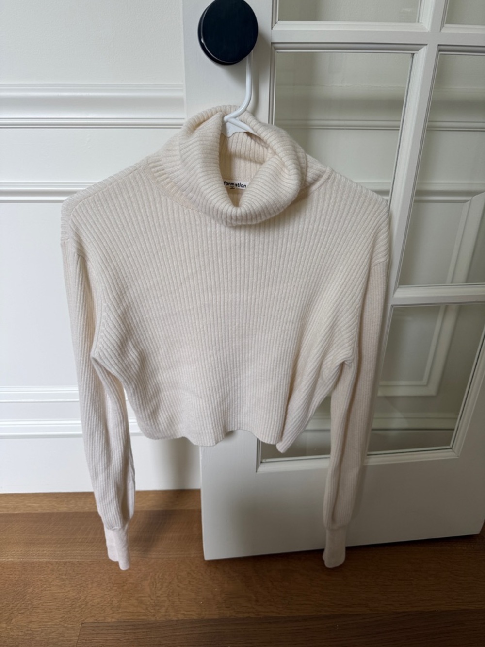 Reformation Cream Ribbed Cropped Turtleneck Sweater